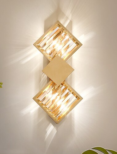  candeeiro de parede de cristal led aplique de parede geométrico, moderno candeeiro de parede de metal dourado para cabeceira, candeeiros de parede nórdicos para sala de estar, corredor, quarto
