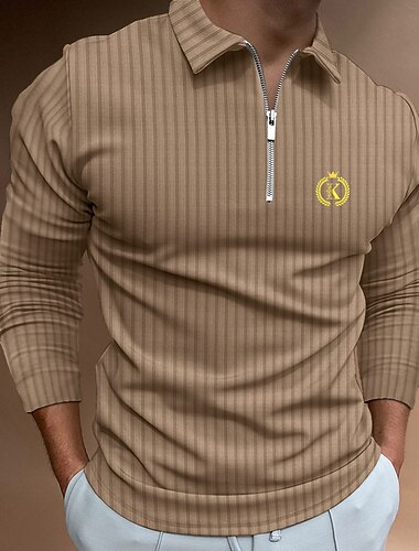  Voor heren Polo met rits Met Textuur Buiten Uitgaan Strijkijzer Kwart ritssluiting Lange mouw Sportkleding Casual Effen Kleur Gestreept Lapwerk Vetoketju Lente & Herfst Strak blauw Zwart Wit Geel