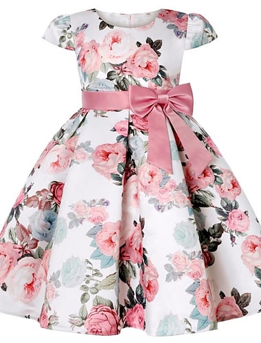  kinderkleidung Mädchen Kleid Party Kleid Blume Kurzarm Leistung Taufkleid Krawattenknoten Prinzessin Polyester Midi abendkleider Sommer Frühling 3-10 Jahre Weinrot Mehrfarbig Farbe blau