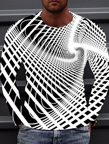  Herren Optische Täuschung Grafikdrucke T Shirt Langarm T-Shirt 3D-Druck Rundhalsausschnitt Hemd Sport Designer Basic Outdoor Straße Täglich A B C Frühling & Herbst Bekleidung S M L XL XXL 3XL 4XL