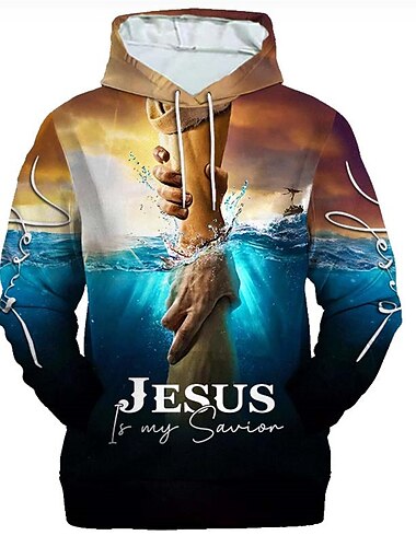  Hombre Estampados manos Sudadera Sudaderas Sudadera Con Capucha Manga Larga Sudadera con capucha Con Capucha Ropa de calle Impresión 3D Diario Deportes Azul Piscina Estampado Primavera & Otoño