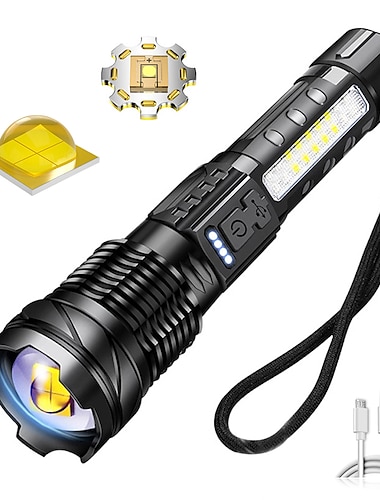  Linterna recargable led de alta potencia con cuentas de lámpara de 30w antorcha portátil 7 modos de iluminación luz de camping impermeable con zoom