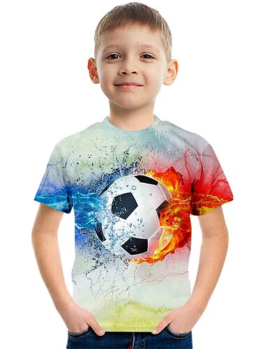  Jungen 3D Farbblock Fußball T-Shirt Kurzarm 3D-Druck Sommer Aktiv Kuschelig Strassenmode Polyester Kunstseide kinderkleidung 3-12 Jahre Schulanfang Outdoor Täglich