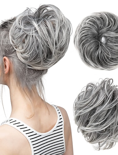  moño desordenado pieza de cabello recto falso moño scrunchies fibra resistente al calor sintética totalmente playa rubia extensión de cola de caballo corta instantánea updo donut moños elástico