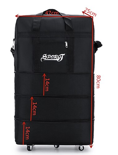  Bolsa de bagagem de expansão dobrável pano oxford de grande capacidade com rodas bolsa de viagem de embarque aéreo bolsa de armazenamento móvel portátil