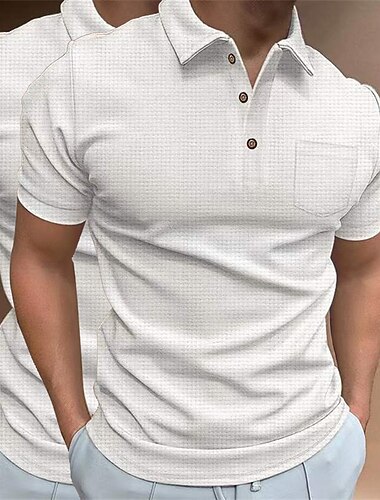  رجالي قمصان بولو الوافل محكم شارع فضفاض طوق بولو كم قصير موضة كاجوال لون سادة زر أمامي زر أسفل للربيع والصيف عادي أسود + أسود كاكي + كاكي أبيض + رمادي أبيض + أبيض أسود+رمادي رمادي + أزرق