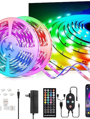  светодиодная лента 5050 smd 20 м / 65,6 фута умная rgb лента веревка свет синхронизация музыка свет 16 миллионов цветов меняющийся bluetooth управление приложением с 40-клавишным пультом