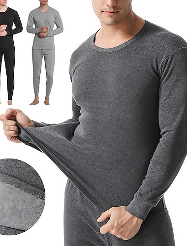  Hombre Ropa interior térmica Pijama Conjunto Térmico Color puro Básico Moda Confort Hogar Poliéster Templado Cuello Barco Manga Larga Pantalón Cintura elástica Invierno Otoño Negro Gris Claro