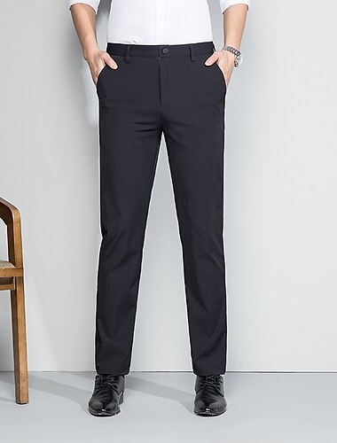  Men's Trousers Casual Pants Pocket Plain Stretch Wedding Daily Holiday Streetwear Stylish Black Navy Blue Micro-elastic