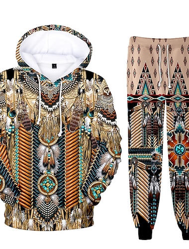  Indianer Totem Hosen Austattungen Kapuzenshirt Anime 3D Vordertasche Grafik Für Paar Herren Damen Erwachsene 3D-Druck Casual