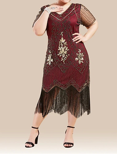  Glada 20-talet 1920-talet Cocktail klänning Flapper-klänning Klänningar Maskerad Den store Gatsby charleston Paljetter Vanligt Dam Halloween Karnival Maskerad Karnival Bröllop Bröllopsgäst Vuxna
