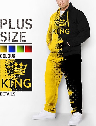  Hombre Graphic Bloque de color 2 piezas Conjuntos de sudaderas 3D Sudadera Chándal Manga Larga Pantalones largos Con Capucha Moda Design Casual Diario Deportes Noche Impresión 3D Primavera & Otoño