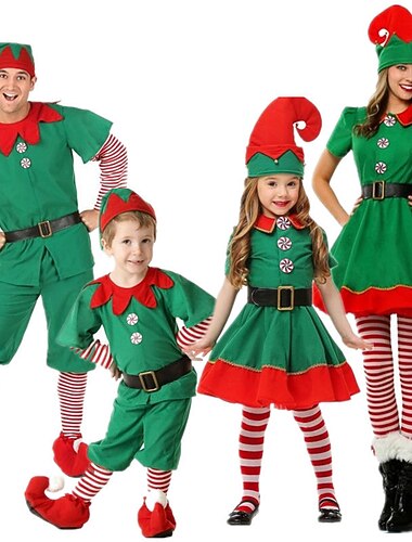  Дед Мороз Эльф Mrs.Claus Инвентарь Рождественская шляпа Модное рождественское платье Муж. Жен. Мальчики Девочки Рождество Карнавал Рождественский сочельник Рождество Взрослые Детские