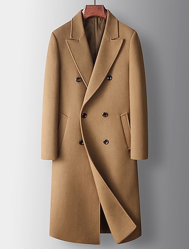  Herren Wintermantel Wollmantel Peacoat Freizeitskleidung Urlaub Herbst Winter POLY warm Draussen Oberbekleidung Bekleidung Modisch Warm-Ups Einfarbig Tasche Umlegekragen Doppelreihiger Verschluss