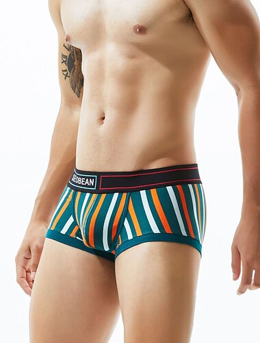  Herren 1 PC Unterwäsche Boxer Slip Unterhosen Bedruckt Elasthan Polyester / Baumwollmischung Waschbar Komfortabel Streifen Tiefe Hüfthöhe Gelb Himmelblau