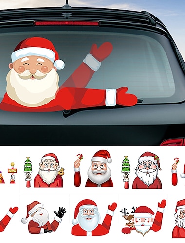  дед мороз снеговик & Лось рождественские праздничные украшения наклейки на машину забавный мультфильм машет рукой заднее лобовое стекло стеклоочистители наклейки