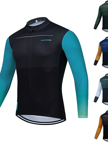  Męskie Koszulka rowerowa Kolorowy blok Długi rękaw Rower Dżersej Top z 3 tylnymi kieszeniami Kolarstwo górskie Kolarstwie szosowym Szybkie wysychanie Odblaskowe paski Kieszeń na plecach Odprowadza