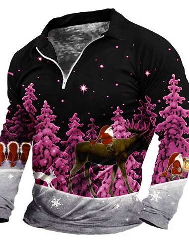  jul menns julescene 3d glidelås polo golftre julenissen grafiske trykk turndown hvit rosa blå lilla grønn 3d-utskrift gate langermet glidelåstrykk klær klær motedesigner