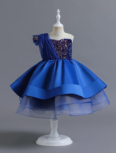  kinderkleidung Baby Mädchen Kleid Pailletten Ärmellos Leistung Besondere Anlässe Pailletten Gitter Prinzessin Süß Polyester Knielang Skater-Kleid Sommer Frühling 1-5 Jahre Schwarz Rote Marineblau