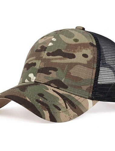  Per uomo Cappellino da baseball Cappello da camionista Cappuccio in rete Cappellino da rete Mimetico verde Mimetico nero Hip Hop Abbigliamento di strada Traspirante