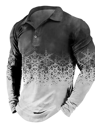  jul menns julescene 3d polo golf grafiske utskrifter snøfnugg turndown gul vin blå grønn grå 3d print street casual langermet print button-down klær klær motedesigner