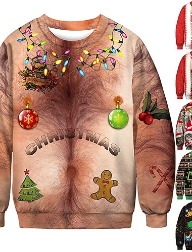  Navidad Papá Noel Gato Perro Suéter de navidad Sudadera Pullover Gracioso Para Pareja Hombre Mujer Adulto Navidad Carnaval Año Nuevo Impresión 3D Fiesta Casual Diario