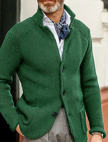  Pánské Šaty svetr Svetr Cardigan Rýhovaný Plést Pletený Stojáček protažení Moderní soudobé Denní nošení Jdeme ven Oblečení Podzim Zima Vínově rudá karamel XS S M