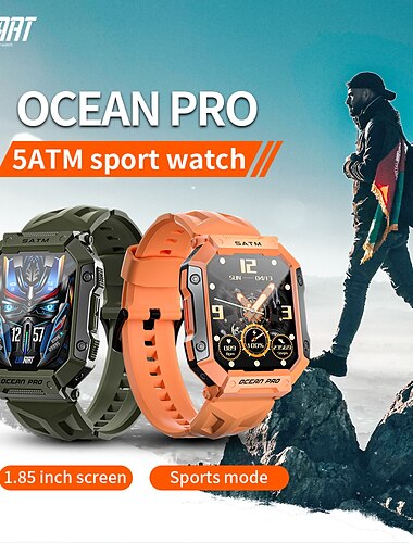  LOKMAT OCEAN PRO スマートウォッチ 1.85 インチ スマート·ウォッチ ブルートゥース 歩数計 着信通知 睡眠サイクル計測器 と互換性があります Android iOS 女性 男性 長時間スタンバイ 防水 メディアコントロール IP68 54mmウォッチケース