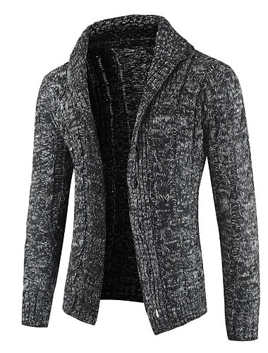  Herren Pullover Strickjacke Kurzer Pullover Gerippt Zopfmuster Stricken Strick Feste Farbe Schalrevers Moderne zeitgenössische Casual Freizeitskleidung Bekleidung Herbst Winter Marineblau Beige S M L