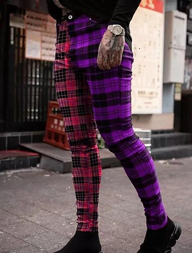  Voor heren Broek Chinese broek Joggingbroek Geruite jurk broek Geruit geruit Comfort Zacht Kantoor liiketoiminta Streetwear Smart Casual Rood Paars Inelastisch