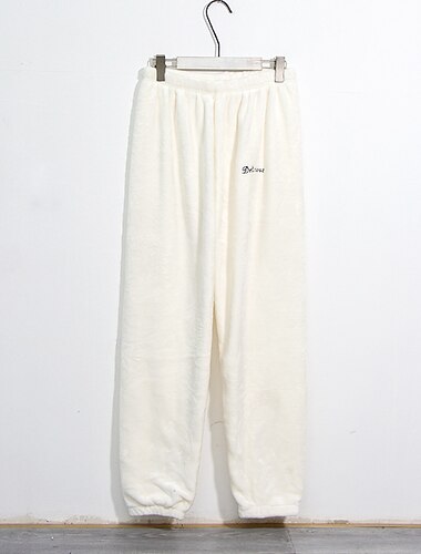  Voor heren Loungewear Flanellen pyjamabroek Lounge Broeken Brief Eenvoudig Pluche Huis Dagelijks Flanel Warm Ademend Lange broek Pantalon Elastische taille Winter blauw Blozend Roze