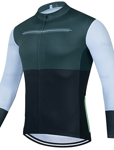 Bărbați Jersey de ciclism Manșon Lung Bicicletă Jerseu Topuri cu 3 buzunare spate Ciclism montan Ciclism stradal Respirabil Uscare rapidă Confortabil la umezeală Dungi reflectorizante Negru Verde