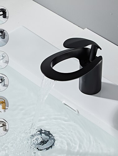 Robinet mitigeur pour évier de salle de bain, cascade en laiton noir mat répandu mitigeur monotrou robinet de lavabo avec interrupteur chaud et froid chrome blanc