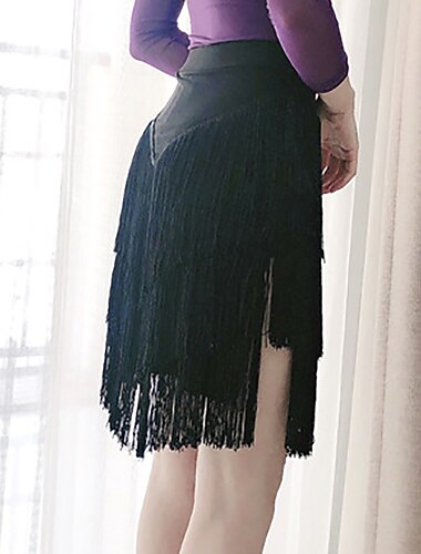  Latinské tance Sukně Třásně Sklady Čistá Barva Dámské Výkon Trénink Vysoký Polyester