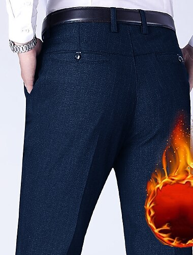  Men's Dress Pants Fleece Pants Winter Pants Trousers Pocket Plain Comfort Breathable Wedding Business Casual Retro Vintage Classic Black Blue Stretchy