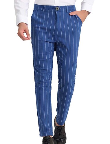  Herre Bukser kinesisk Joggingbukser Lomme Lige ben Stribe Komfort Daglig Ferie I-byen-tøj Mode Klassisk Sort Blå Mikroelastisk