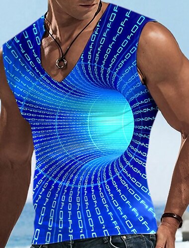  男性用 グラフィック 3D印刷 ベストトップ ノースリーブ Tシャツ 3Dプリント Ｖネック シャツ デザイナー カジュアル 快適 日常 バケーション お出かけ イエロー ブルー レッド 春夏 衣類 S M L XL 2XL 3XL