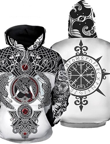  Vikingos guerreros Tatuaje vikingo Sudadera Dibujos Manga Anime 3D Bolsillo delantero Gráfico Para Pareja Hombre Mujer Adulto Impresión 3D Casual Diario