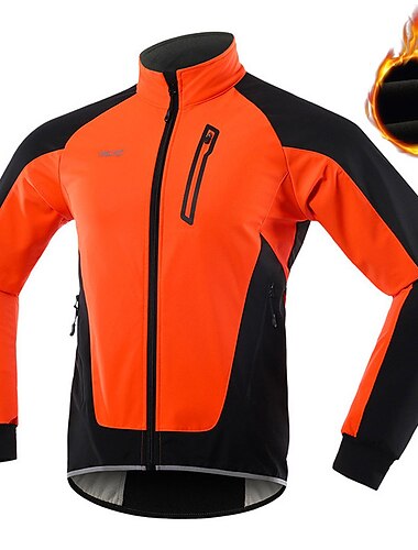  Arsuxeo Herre Sykkeljakke Fleece-jakke Vinter Hold Varm Vindtett Fleecefor Pustende Sykkel Jakke Vindjakker Fjellsykling Veisykling Sykling i byen Svart Grønn Oransje Sykkelklær / Spandex / Langermet