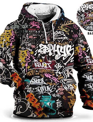  Herr Plusstorlekar Pullover Hoodie Sweatshirt Stor och lång 3D-utskrift Huva Ficka Långärmad Vår & Höst Mode Streetwear Grundläggande Bekväm Arbete Dagliga kläder Blast