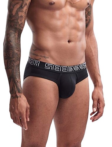  Per uomo 1 confezione Mutandine di base Slip Stampa Cotone Antiparassitario A prova di perdita Alfabetico Vita normale Nero Bianco