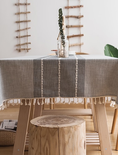  Nappe en treillis rustique en coton et lin, nappe rectangulaire grise pour cuisine, salle à manger, fête, vacances, buffet