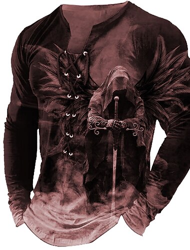  Men's T shirt Tee Tee Graphic Human Collar Green Black Blue Purple Yellow 3D Print Outdoor Street Long Sleeve Lace up Print Clothing Apparel Basic Designer Casual Classic