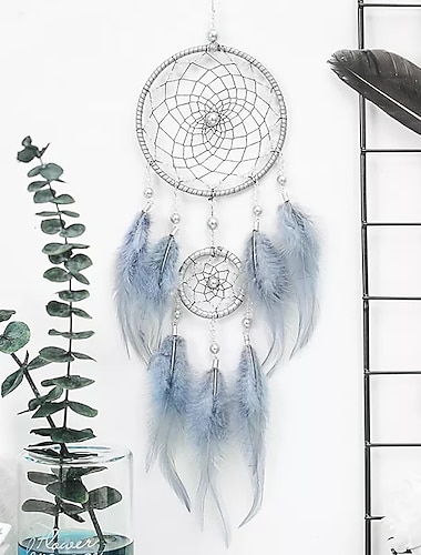  Boho atrapasueños regalo hecho a mano colgante de pared decoración arte adorno artesanía cuentas de plumas para niños dormitorio boda festival 50 * 11 cm