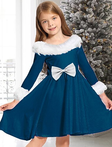  Děti Dívčí Šaty Pevná barva Dlouhý rukáv Ležérní Çıkarılabilir Kürk Yaka Výstřih ke krku Rozkošný Denní Polyester Nad kolena Volnočasové šaty Swingové šaty Áčkové šaty Podzim Zima 2-13 let Čern