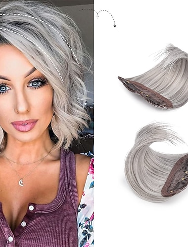  Paquete de 2 postizos cortos y gruesos de 4 pulgadas que agregan un clip de volumen de cabello extra en extensiones de cabello para adelgazar el cabello de las mujeres de color gris / marrón /