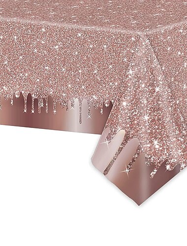  nappe de fête jetable rose sequin or rose imperméable couvertures de table en pe pour événements intérieurs ou extérieurs, fêtes d'anniversaire, mariages 1pcs 54"*108"(137*274cm)