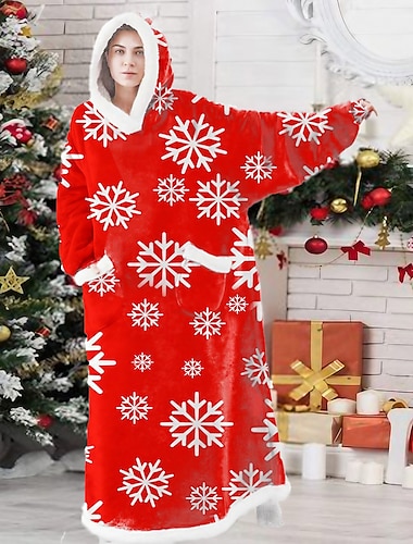  Pijamas de Navidad para mujer, camisón, manta portátil, sudadera con capucha, copo de nieve, moda, comodidad, gran tamaño, Navidad, hogar, otoño, franela, cálido, transpirable, jersey de manga larga,