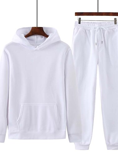  Herren Trainingsanzug Jogginganzug Jogginganzüge Weinrot Schwarz Weiß Gelb Rosa Mit Kapuze Glatt Kordelzug 2 Teile Sport & Natur Sport Strassenmode Strassenmode Casual Groß und hoch Herbst Winter
