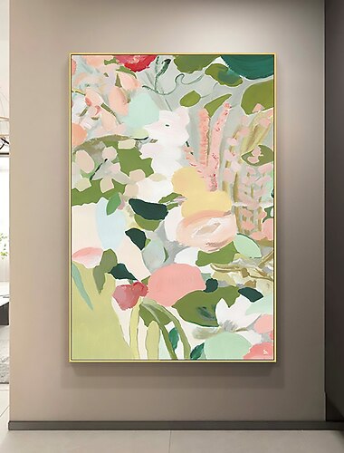  Pintura a óleo artesanal em tela decoração de arte de parede abstrata pintura de folha verde pintura de paisagem original para decoração de casa com moldura esticada/sem pintura de moldura interna